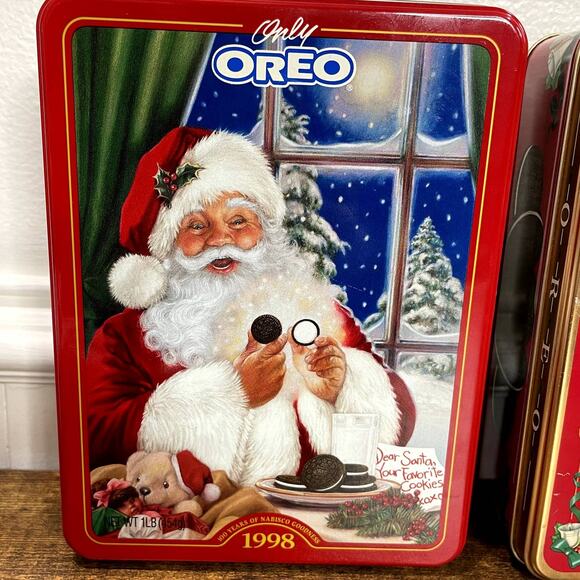 Oreo Cookie Santa Tins Box Vintage 1993 1998 Christmas Holiday Nabisco USA - Picture 4 of 14